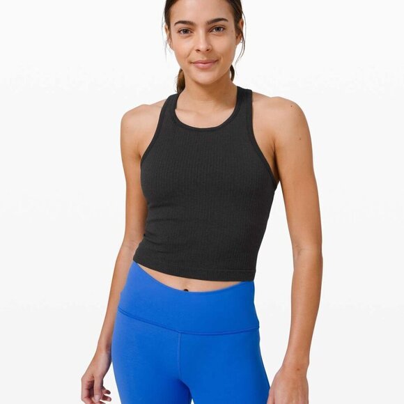 Lululemon Ebb To Street Racerback Crop Tank-Black Cropped Athletic Tank- Size 4 - Picture 1 of 11